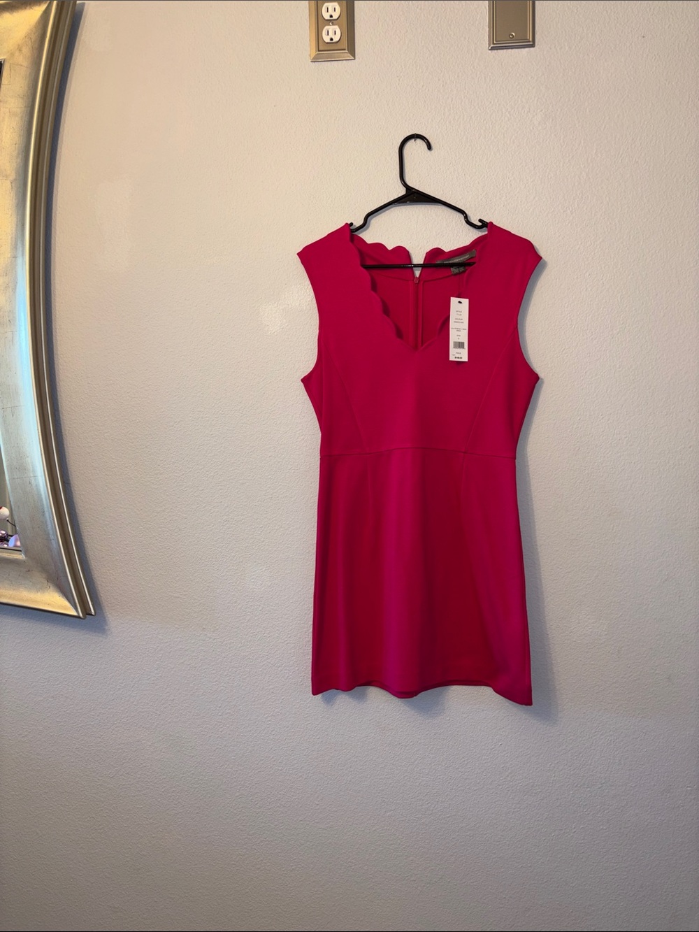 French Connection Hot Pink Scallop Neck Mini Dress